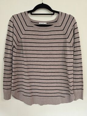 Pink Clover Tan  and Black Striped Scoop Neck Sweater - Size Large
